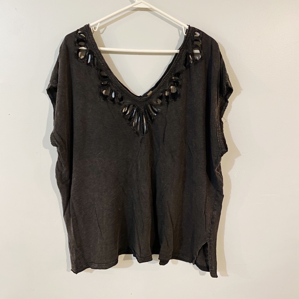 Free People Black Eyelet Cutout Shirt
